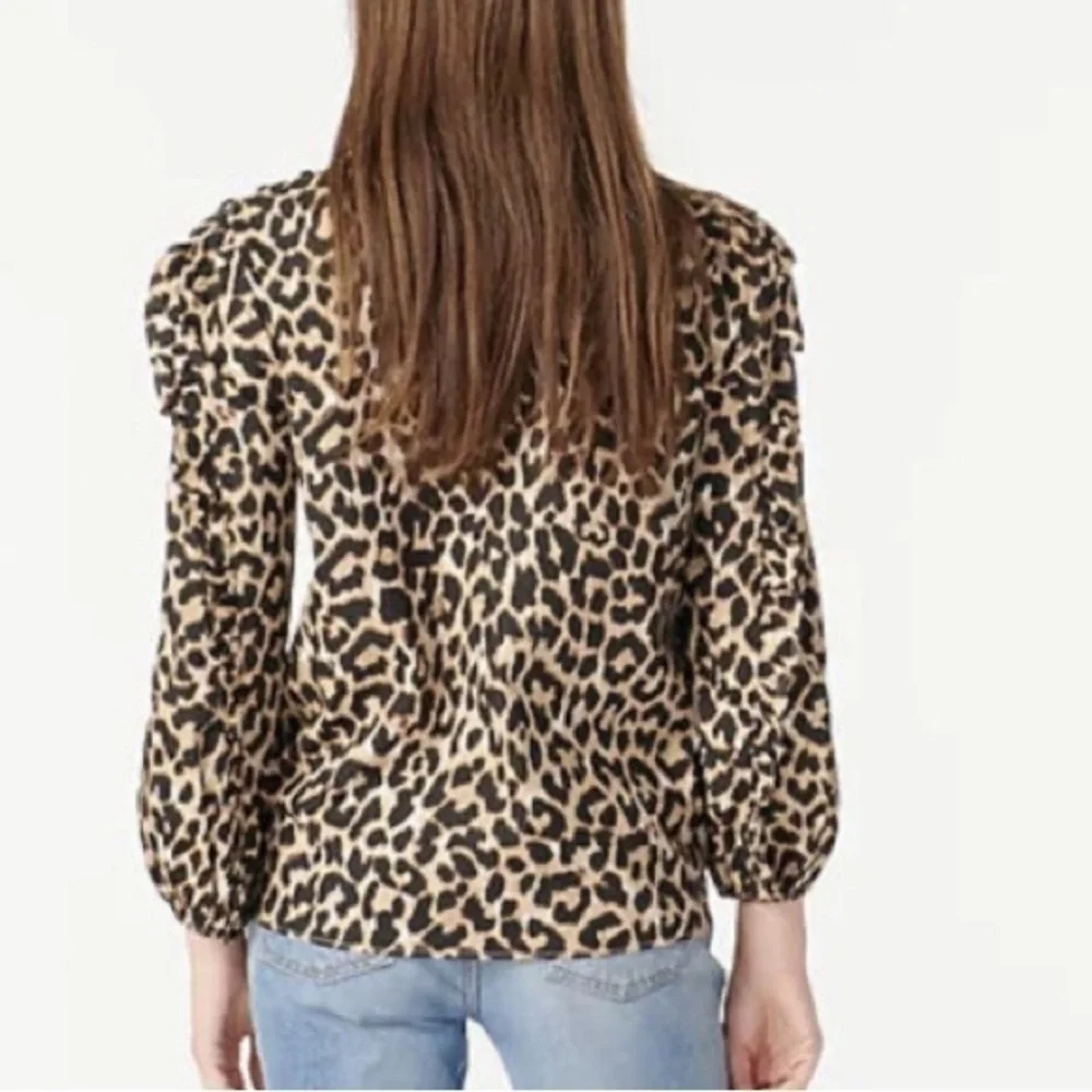 NWT J. Crew Leopard Ruffle Long Sleeve Top